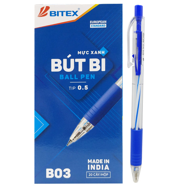 Bút Bi Bitex B03 mực xanh - Hộp 20 Cây