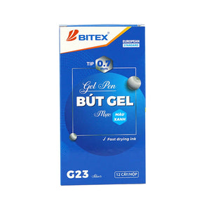 Bút gel mực xanh Bitex G23 thân nhũ bạc (Hộp 12 cây)